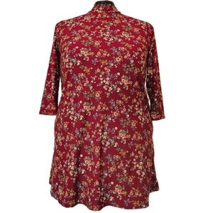 As You Wish Mock Neck Mini Dress Womens XL Tunic Fall Autumn Ditsy Floral Rustic